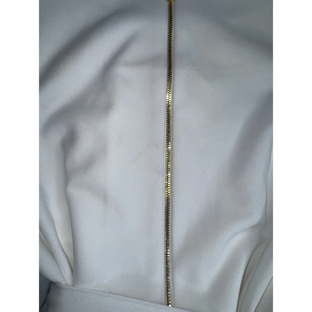 Calvin Klein White Ruffle Tie Waist High Low Scuba Dress Size 12 CD8C16XW - Picture 7 of 10